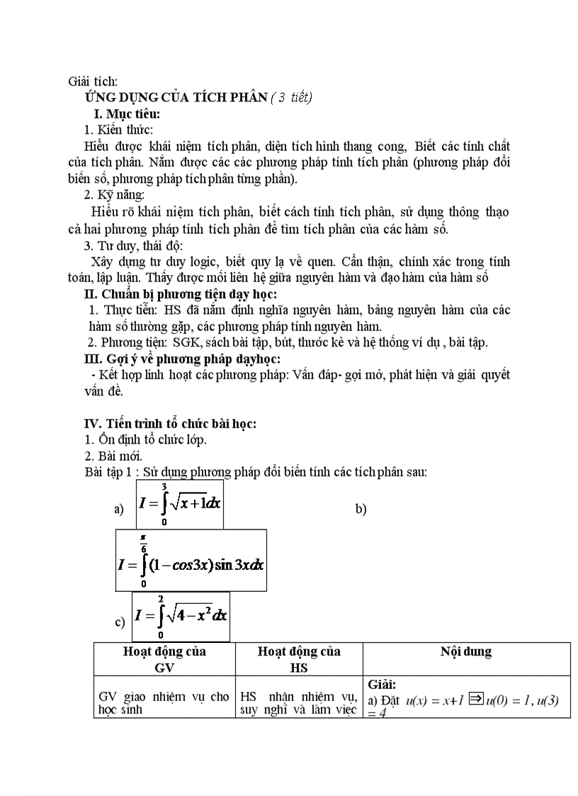 Giải tích ỨNG DỤNG CỦA TÍCH PHÂN