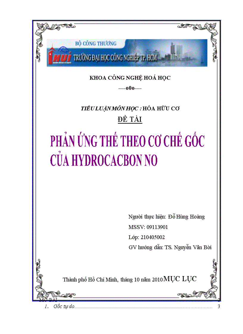 Phản ứng theo cơ chế gốc của hydrocacbon no