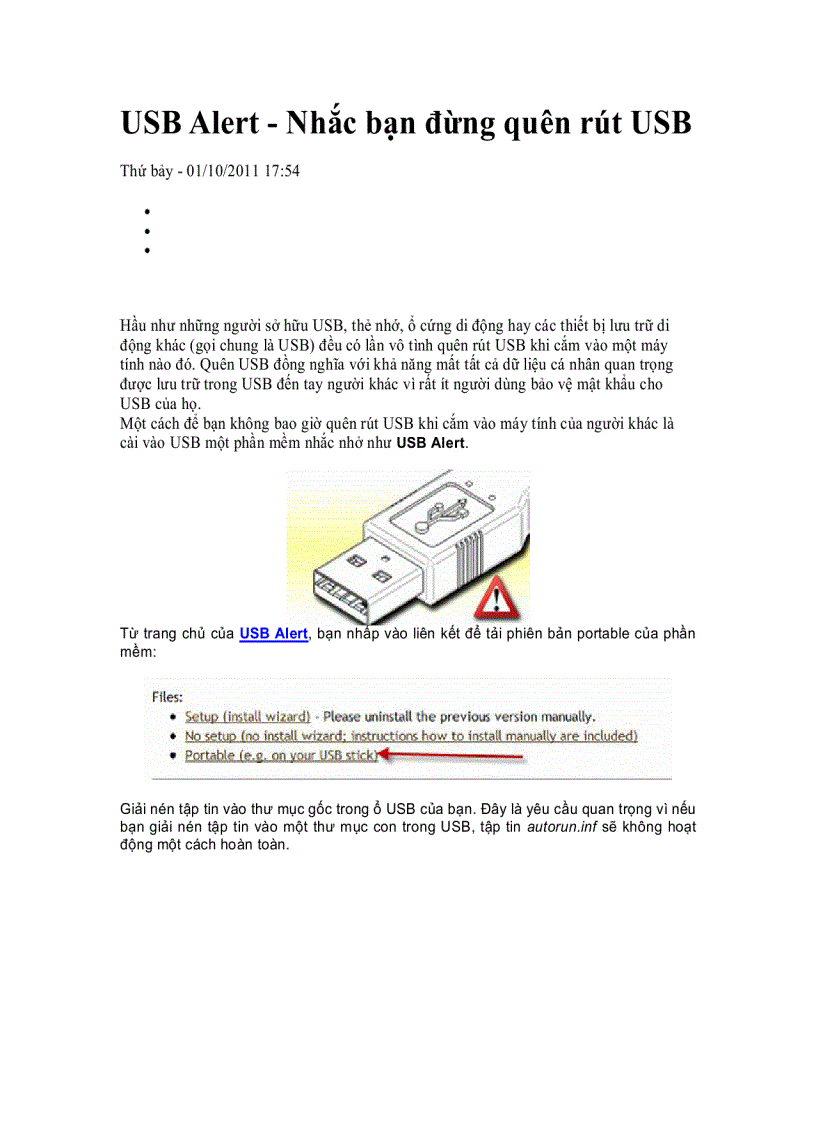 USB Alert Nhắc bạn đừng quên rút USB