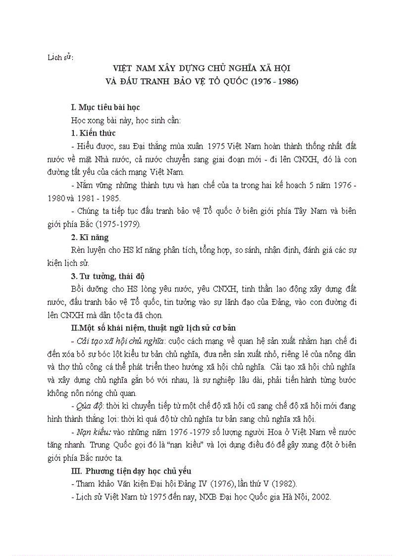Lịch sử VIỆT NAM XÂY DỰNG CHỦ NGHĨA XÃ HỘI VÀ ĐẤU TRANH BẢO VỆ TỔ QUỐC 1976 1986