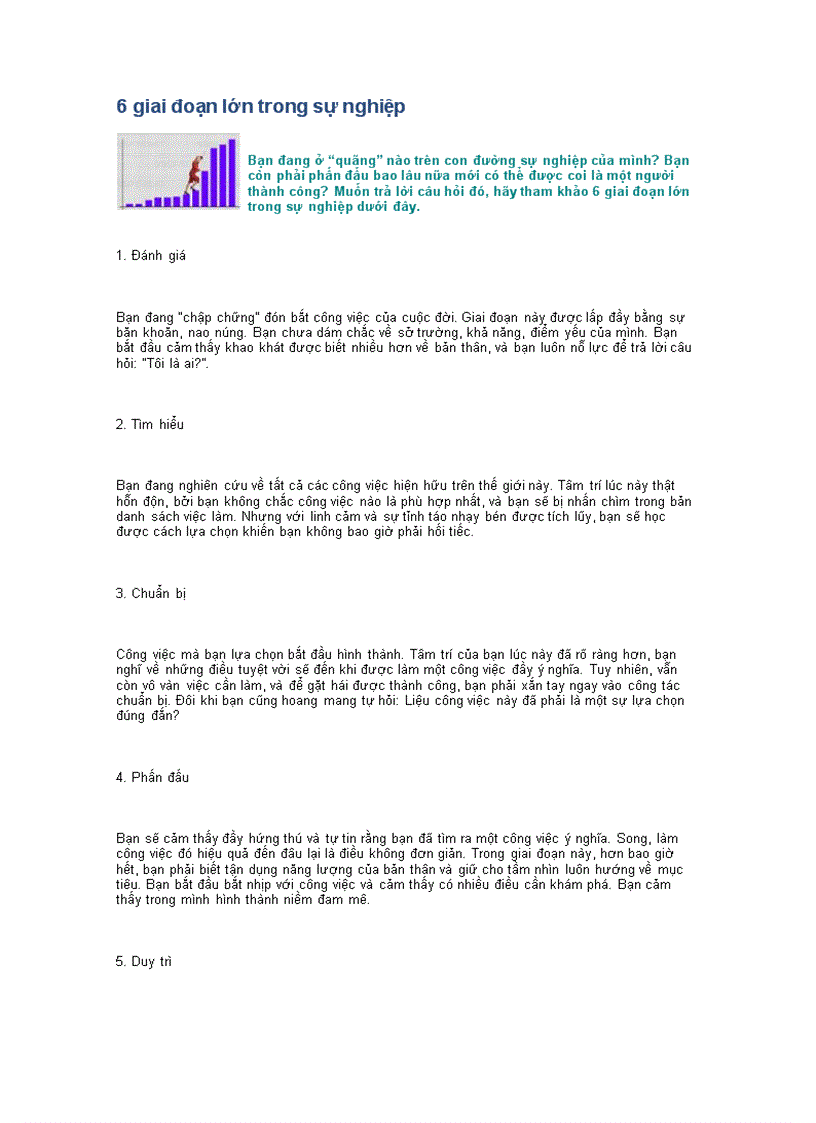 6 giai đoạn lớn trong sự nghiệp