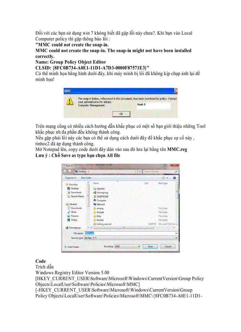 Khắc phục lổi MMC could not create the snap in