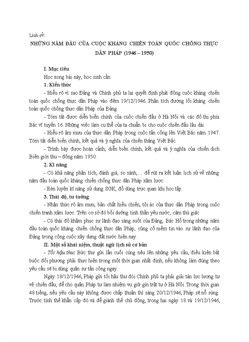 Lịch sử NHỮNG NĂM ĐẦU CỦA CUỘC KHÁNG CHIẾN TOÀN QUỐC CHỐNG THỰC DÂN PHÁP 1946 1950