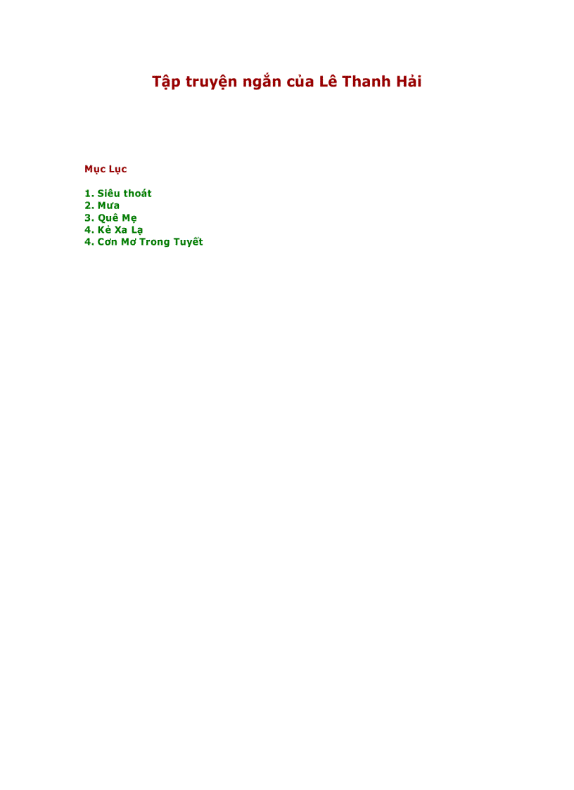 Ebook Tập Truyên Ngắn của Lê Thanh Hải