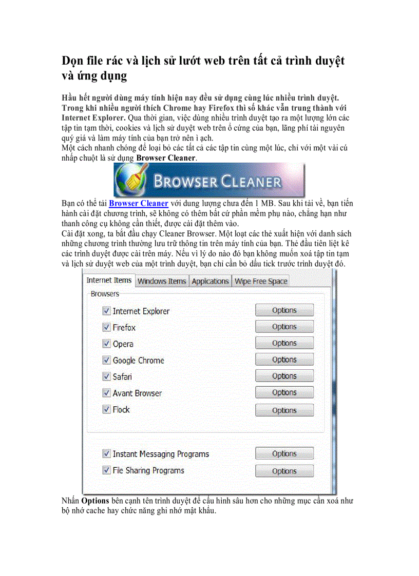 Dọn file rác và lịch sử lướt web trên tất cả trình duyệt và ứng dụng