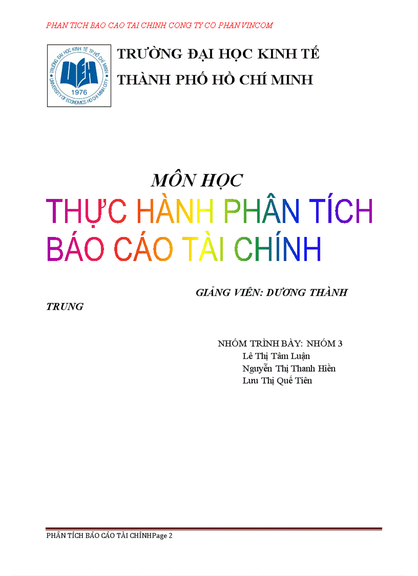 Phân tích báo cáo tài chính công ty cổ phần vincom