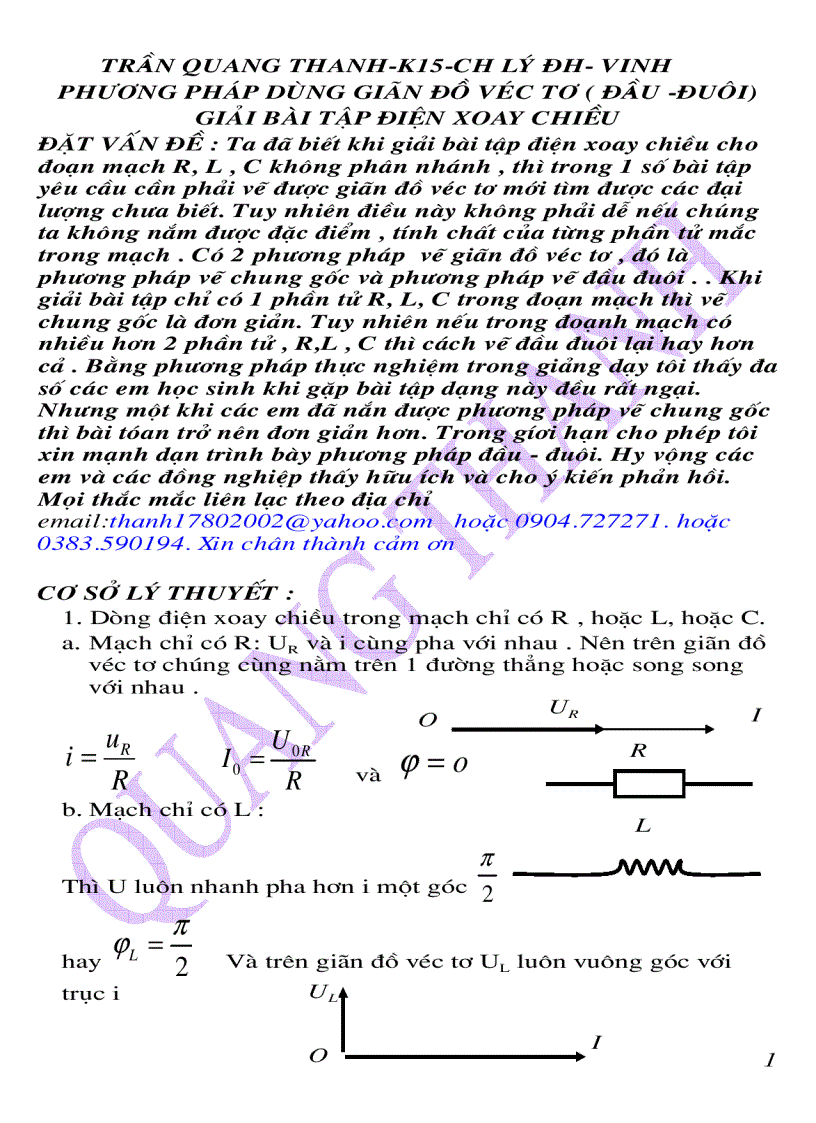 Dùng Giản Đồ Vec Tơ Giải Nhanh Bài Toán Điện Xoay Chiều