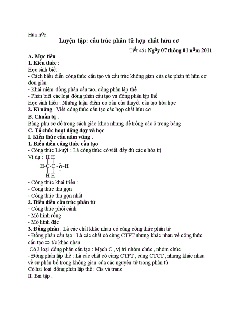 Hóa học Luyện tập cấu trúc phân tử hợp chất hữu cơ
