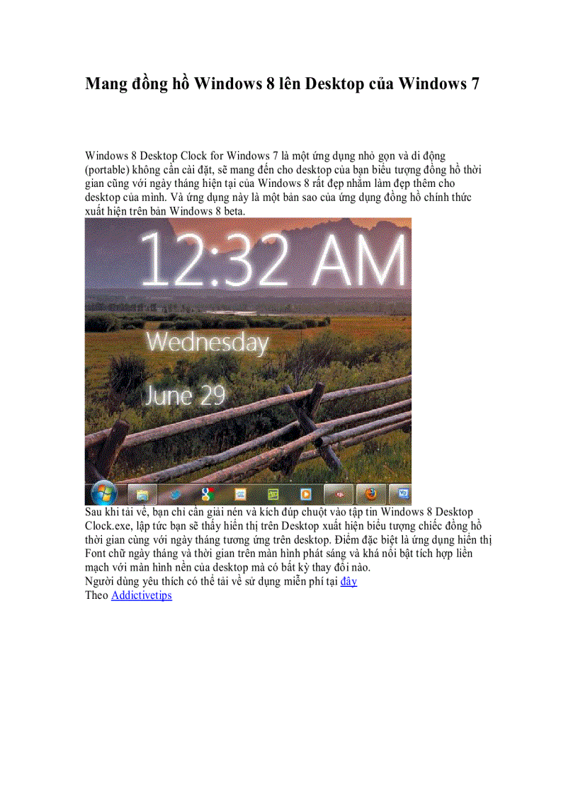 Mang đồng hồ Windows 8 lên Desktop của Windows 7