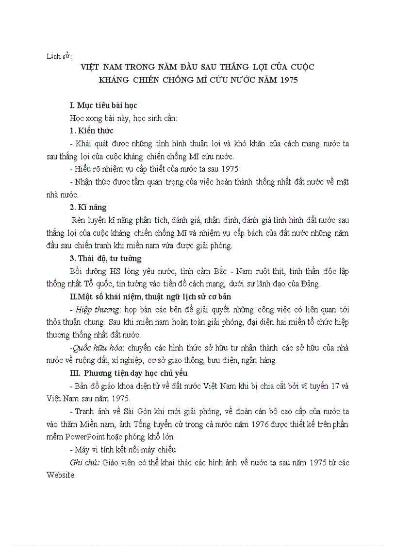 Lịch sử VIỆT NAM TRONG NĂM ĐẦU SAU THẮNG LỢI CỦA CUỘC KHÁNG CHIẾN CHỐNG MĨ CỨU NƯỚC NĂM 1975