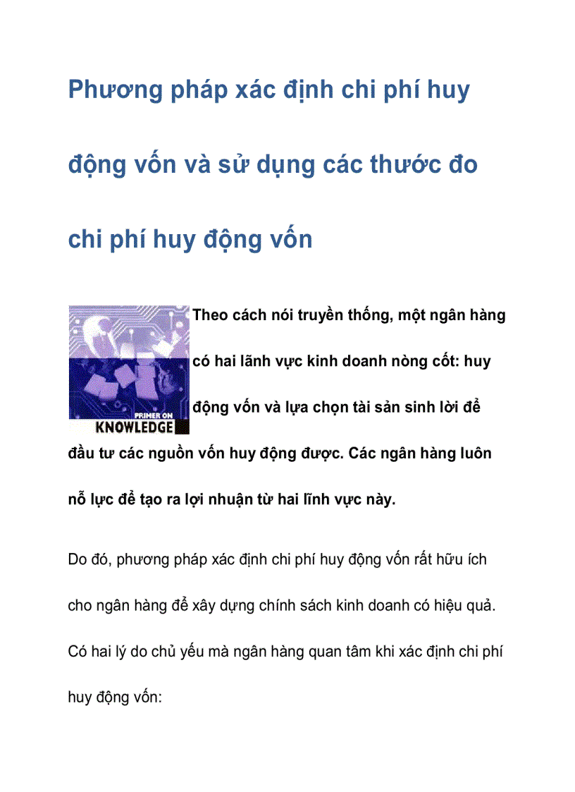 Phương pháp xác định chi phí huy động vốn