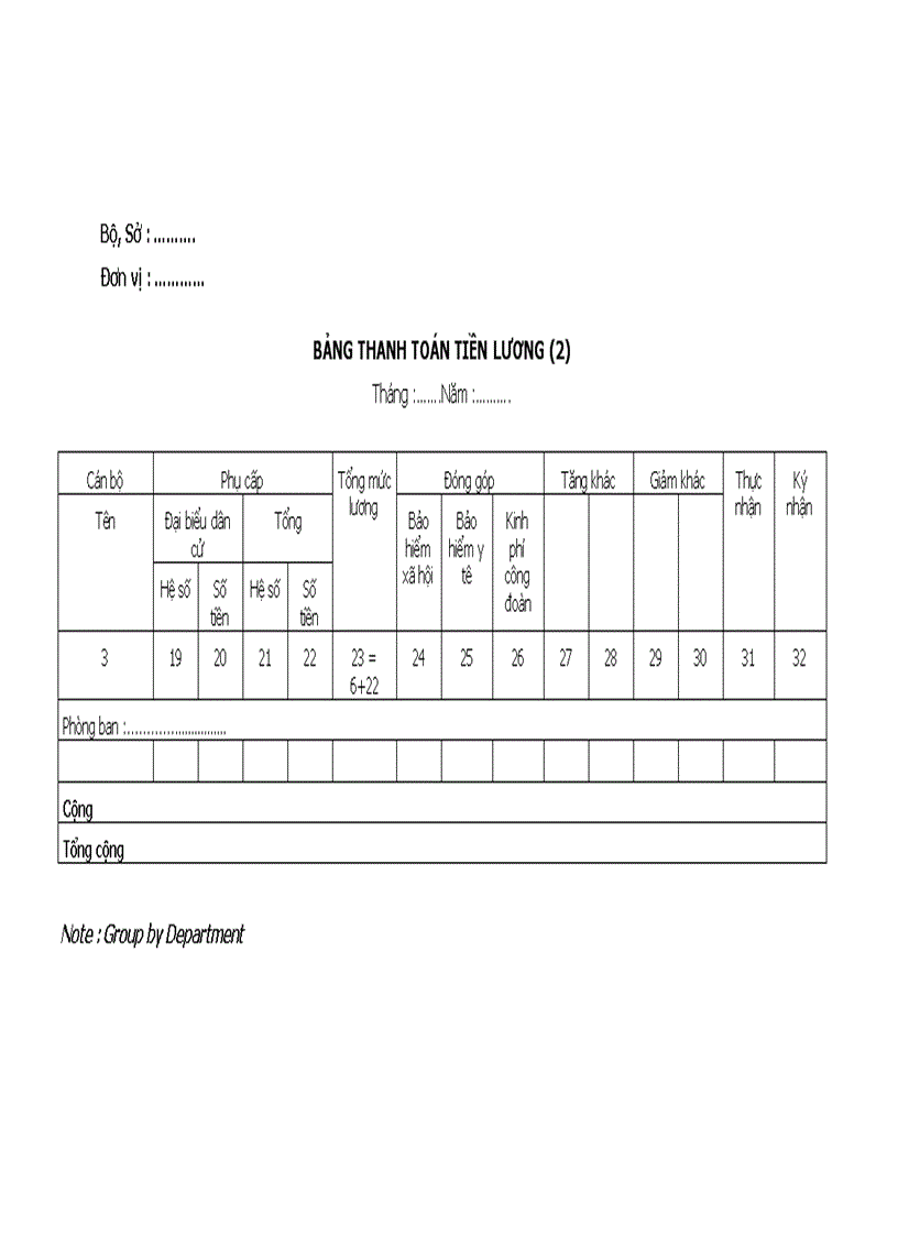 Bảng thanh toán tiền lương 2