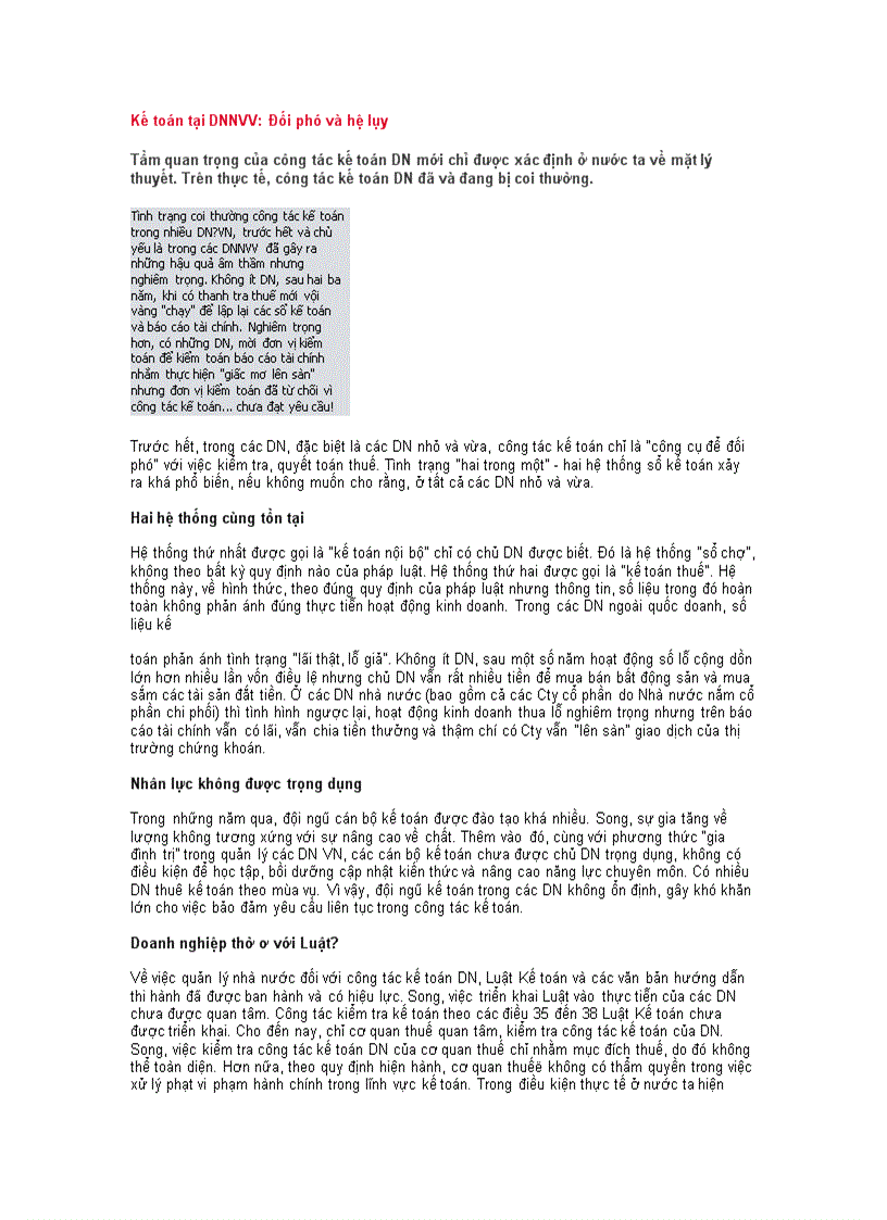 Kế toán tại DNNVV Đối phó và hệ lụy