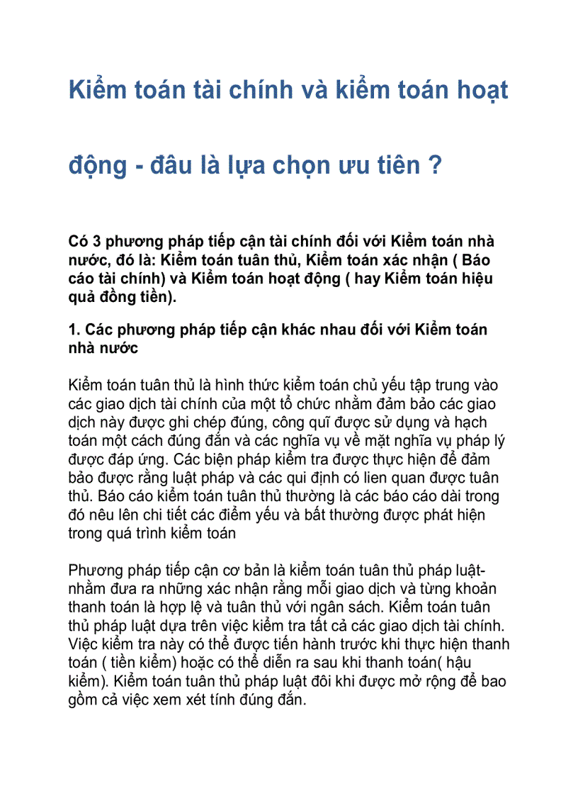 Kiểm toán tài chính và kiểm toán hoạt động