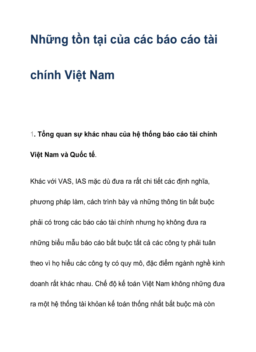 Những tồn tại của các báo cáo tài chính Việt Nam