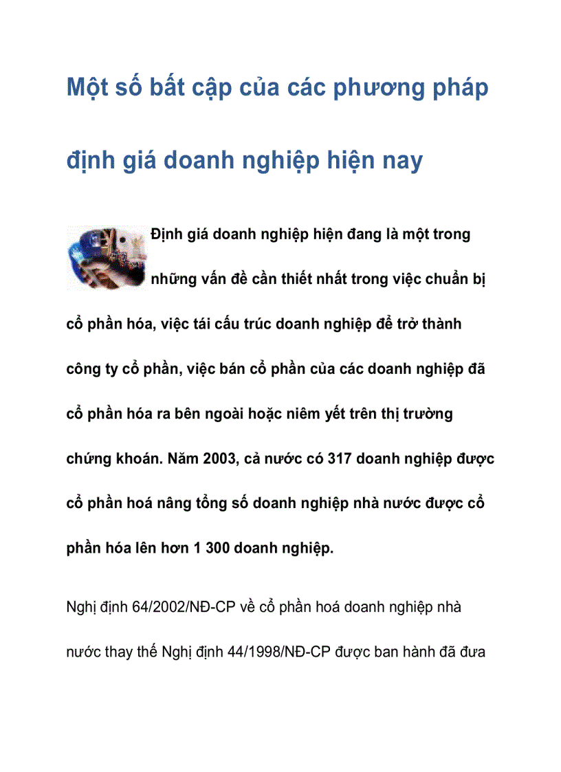 Một số bất cập của các phương pháp định giá doanh nghiệp