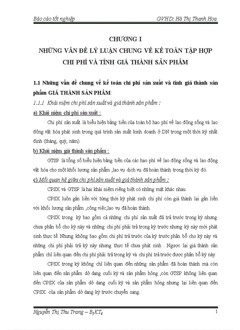 Báo cáo tốt nghiệp những vấn đề lý luận chung về kế toán tập hợp chi phí và tính giá thành sản phẩm