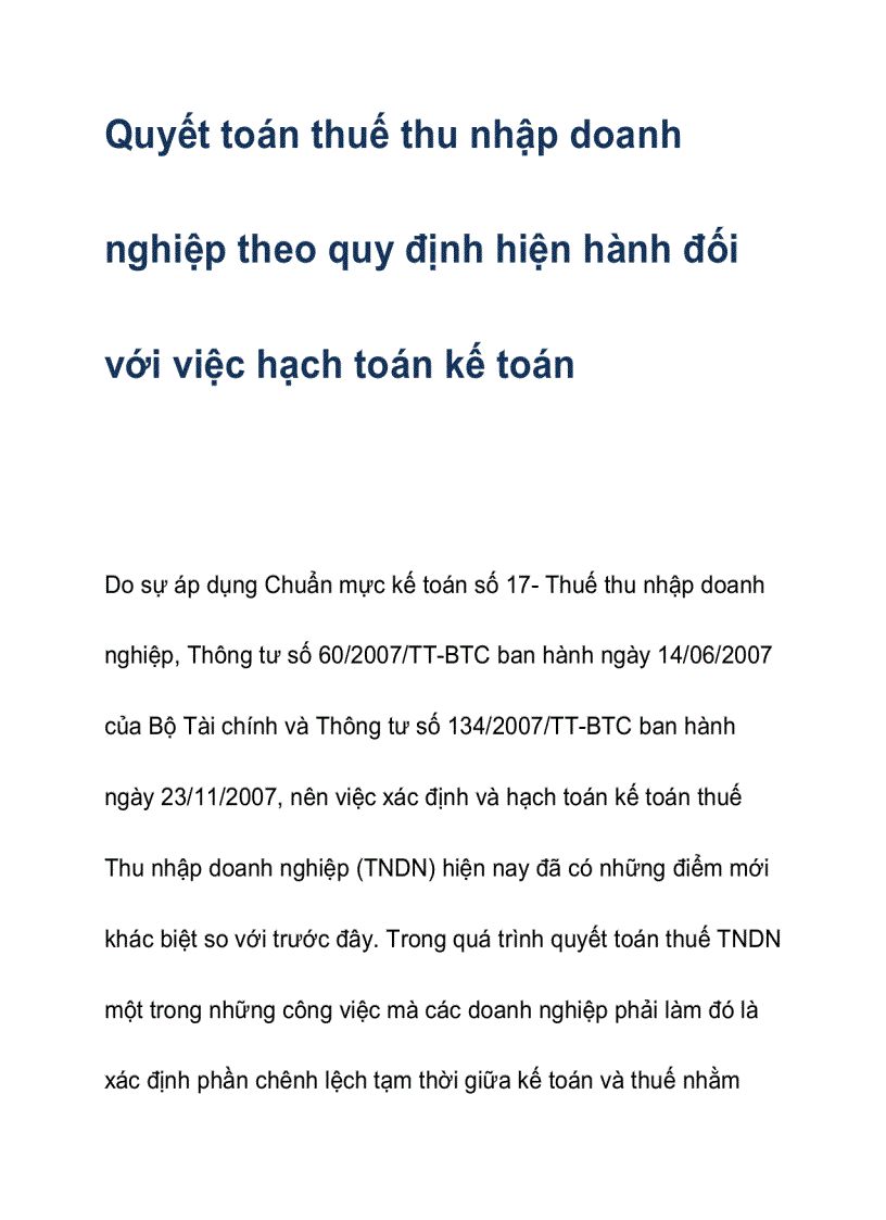 Quyết toán thuế thu nhập doanh nghiệp