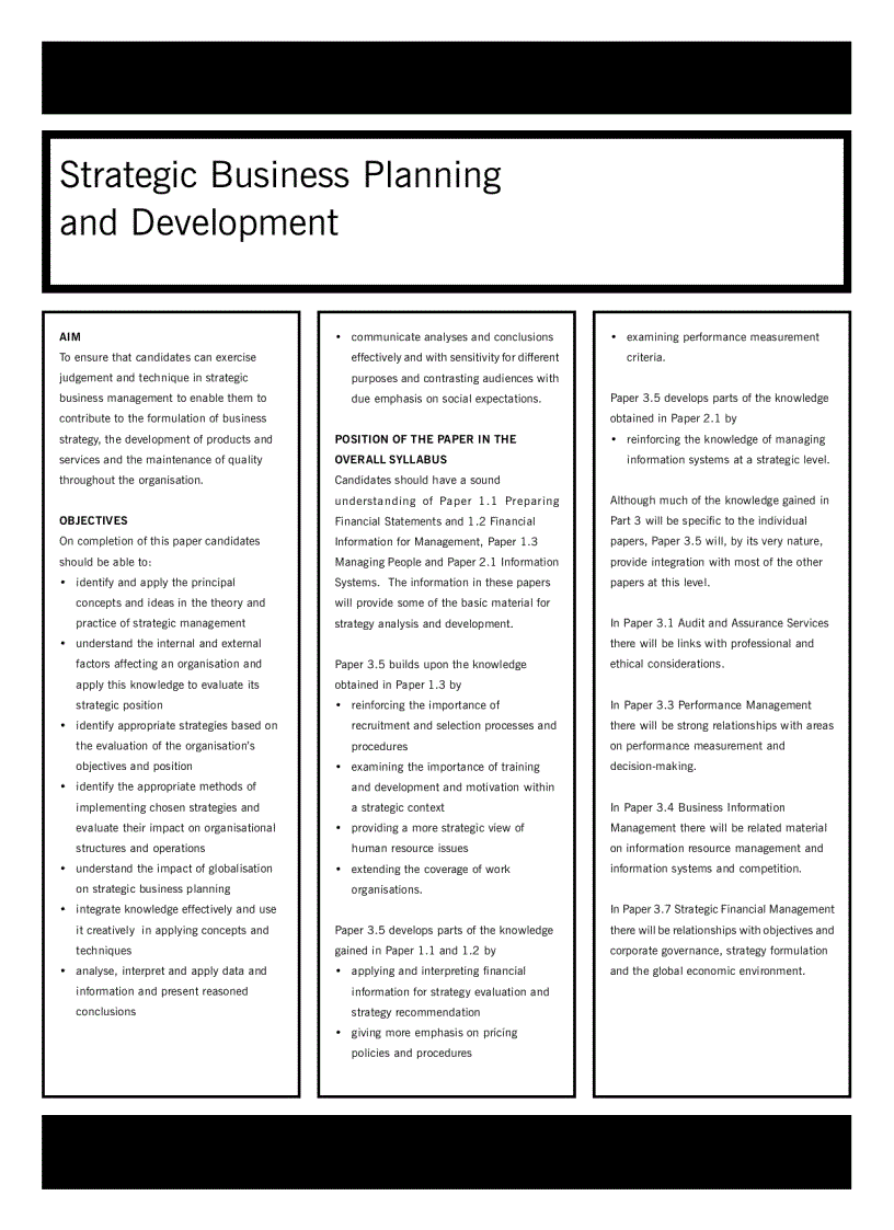 Acca test book Strategic Business Planning and Development