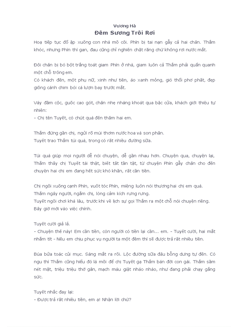 Ebook Đêm Sương Trôi Rơi Vương Hà