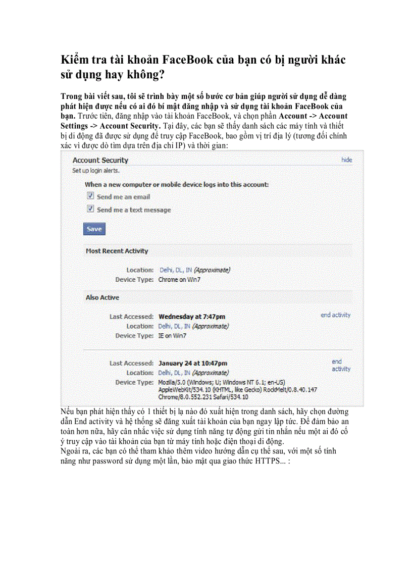Kiểm tra tài khoản FaceBook của bạn có bị người khác sử dụng hay không