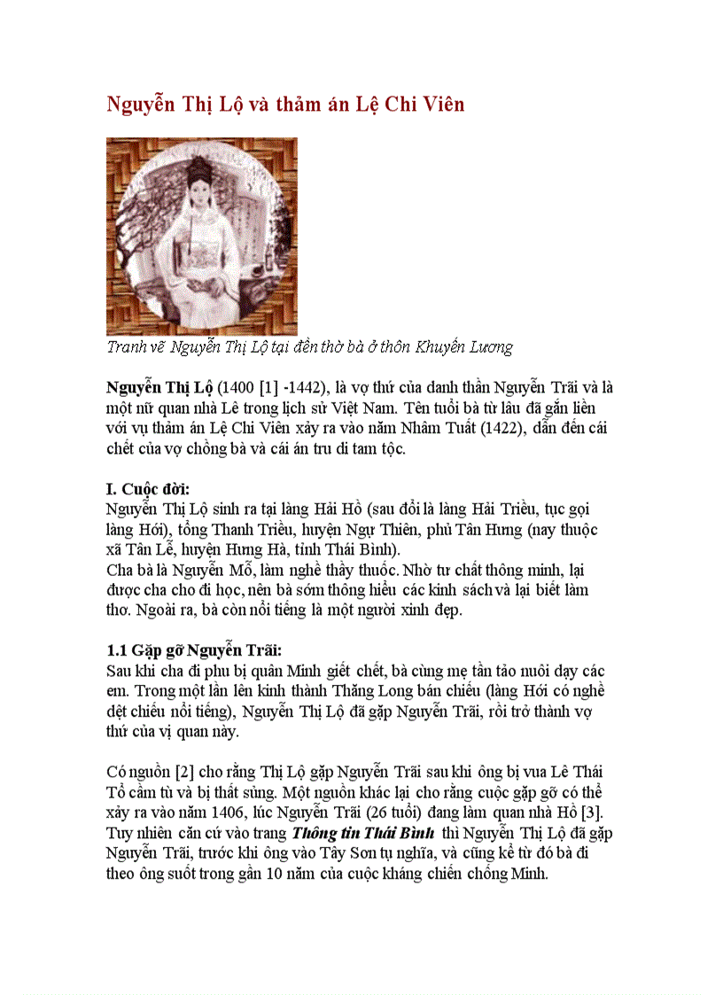 Nguyễn Thị Lộ và thảm án Lệ Chi Viên