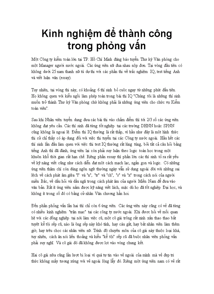 Kinh nghiệm để thành công trong phỏng vấn