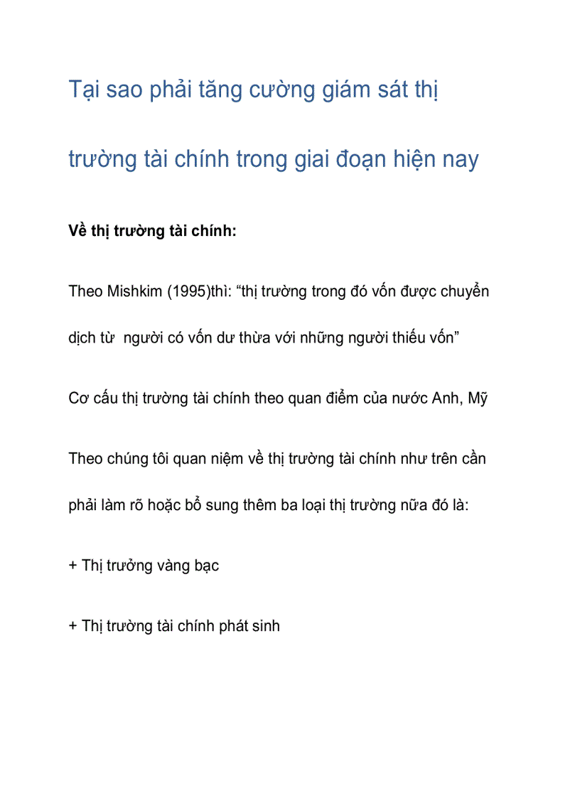 Tại sao phải tăng cường giám sát thị trường tài chính