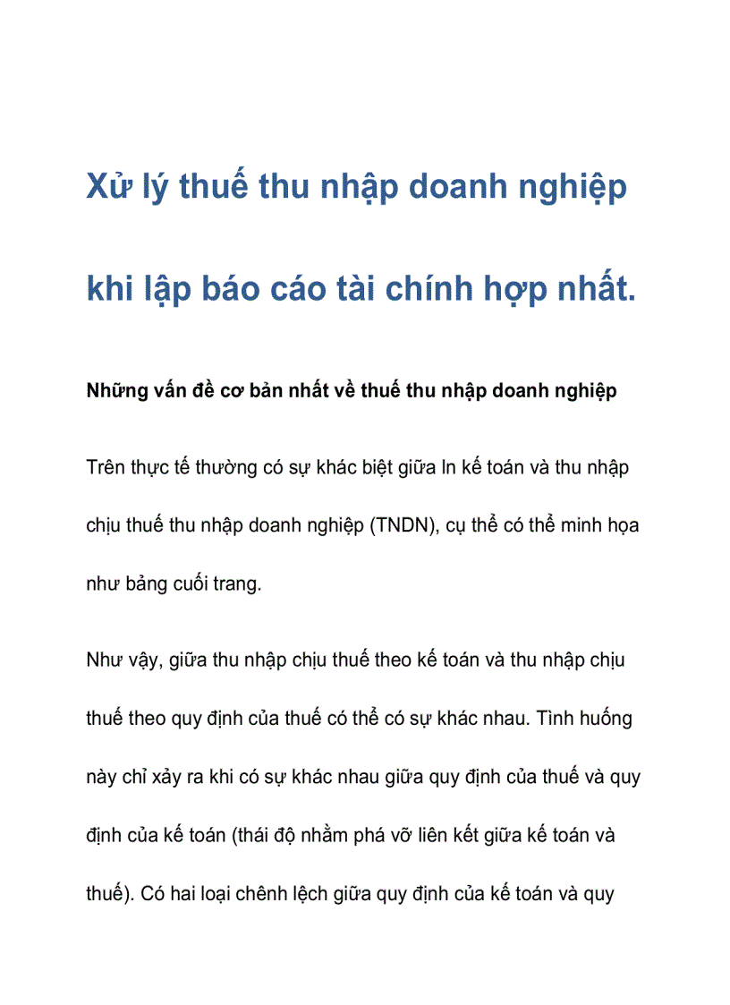 Xử lý thuế thu nhập doanh nghiệp