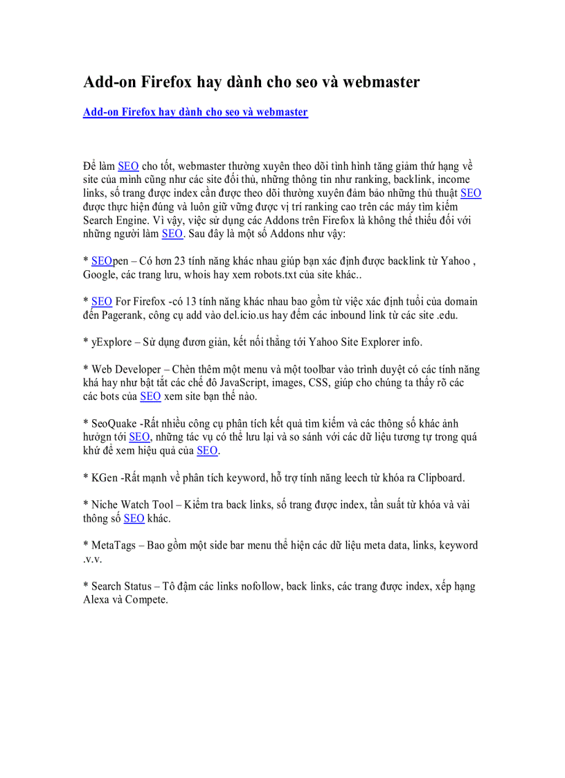 Add on Firefox hay dành cho seo và webmaster