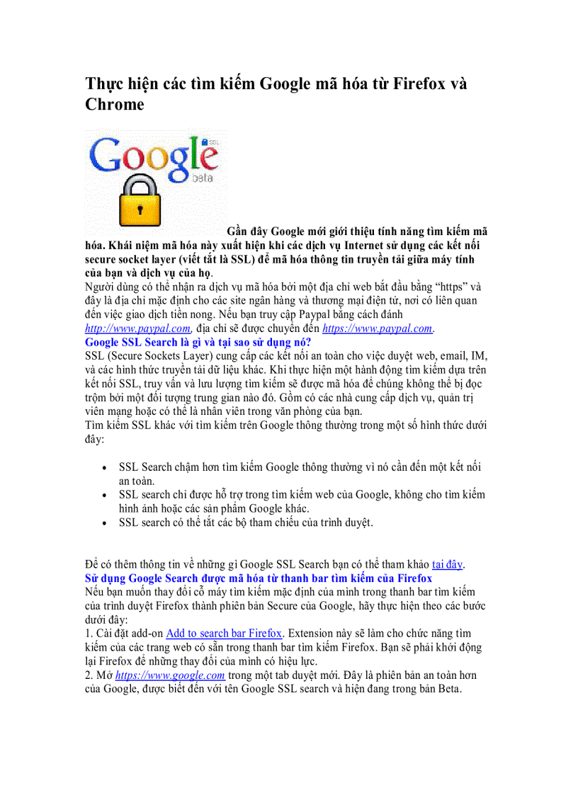 Thực hiện các tìm kiếm Google mã hóa từ Firefox và Chrome