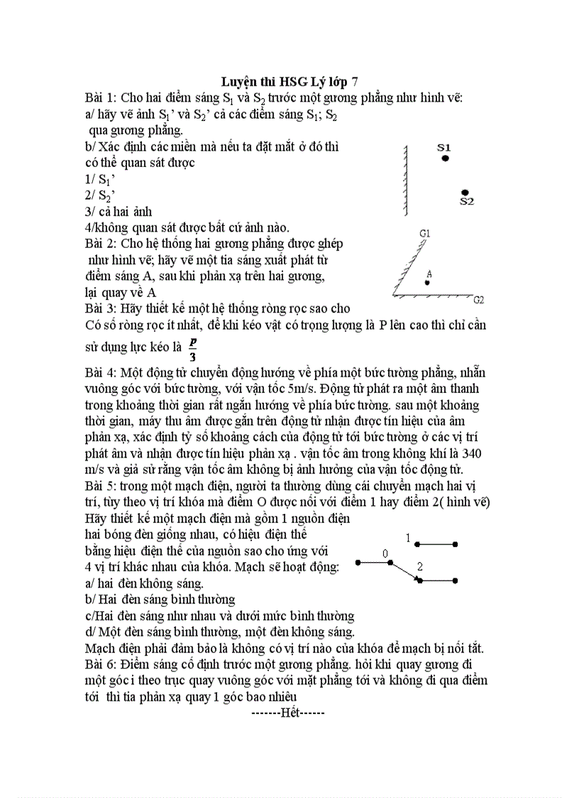 Luyện thi HSG Lý 7