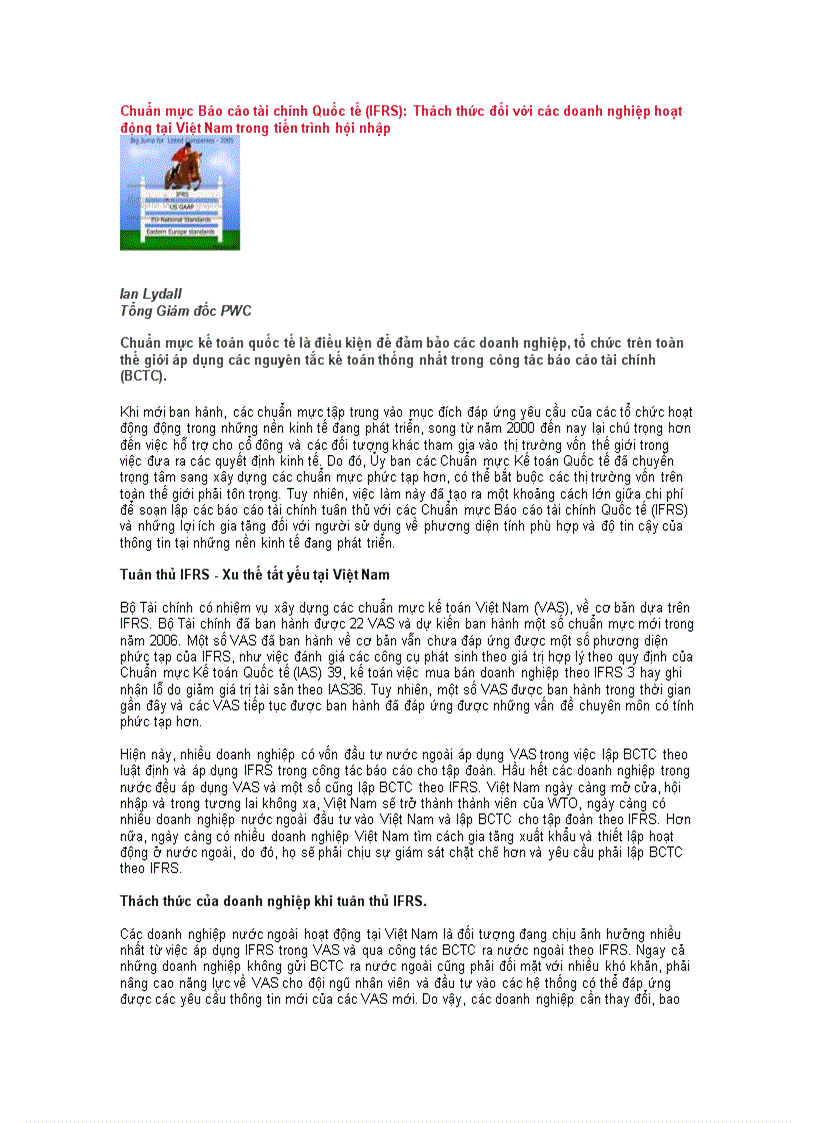 Chuẩn mực Báo cáo tài chính Quốc tế IFRS Thách thức đối với các doanh nghiệp hoạt động tại Việt Nam trong tiến trình hội nhập 1