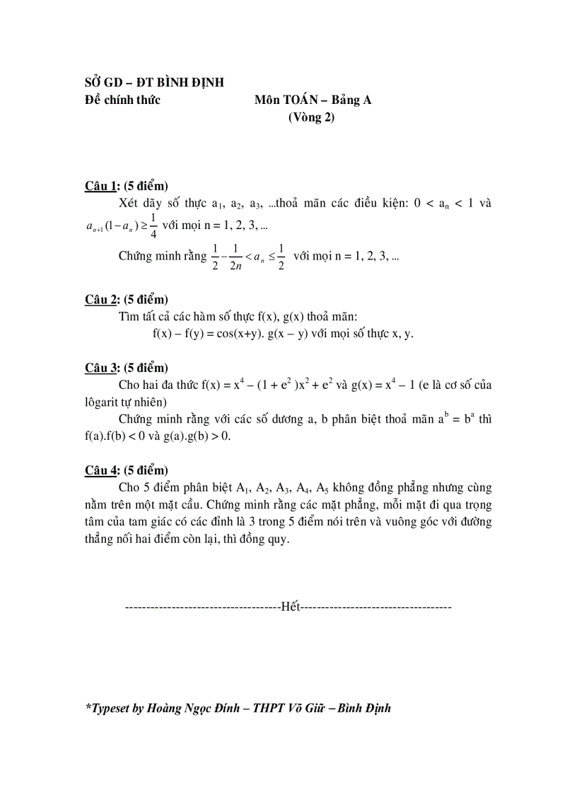 Đề thi HSG Toán 10 THPT Võ Giữ Bình Định 2008