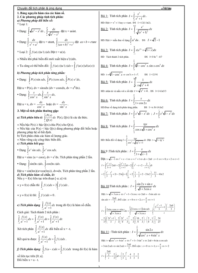 Chuyên Đề Luyện Thi Đại Học Phần Tích Phân Thầy Hồ Văn Hoàng
