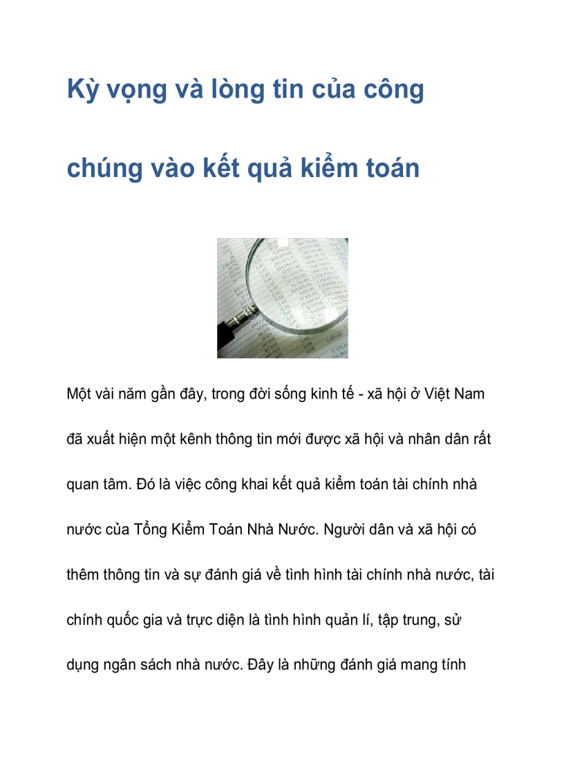 Kỳ vọng và lòng tin của công chúng vào kết quả kiểm toán