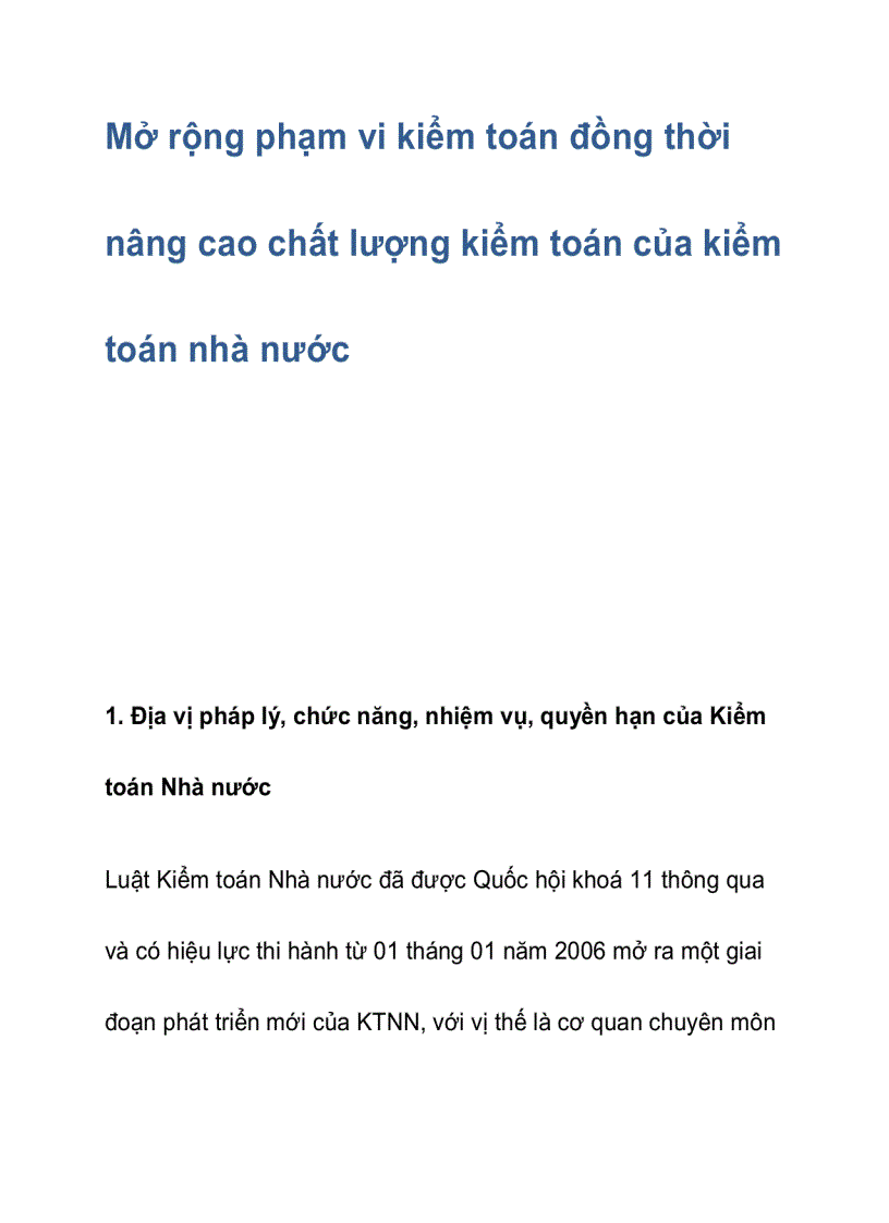 Mở rộng phạm vi kiểm toán đồng thời nâng cao chất lượng kiểm toán