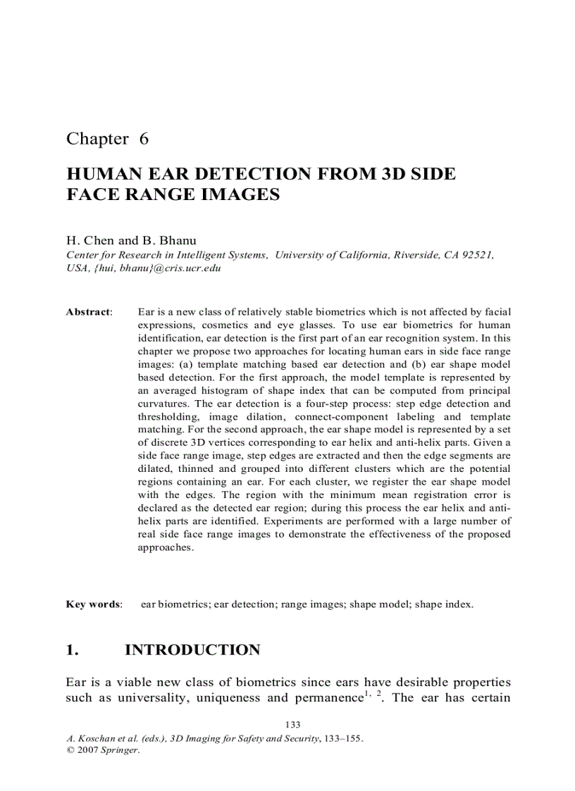 Human ear detection from 3d side face range images