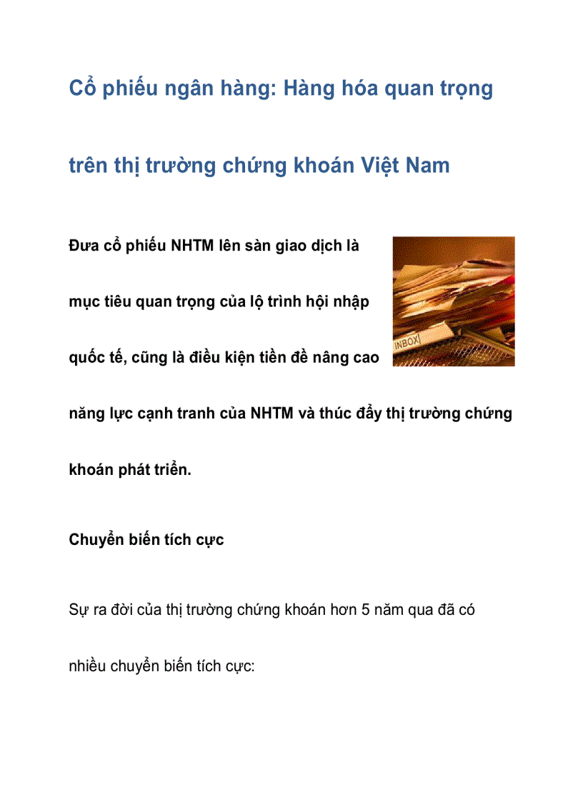 Cổ phiếu ngân hàng Hàng hóa quan trọng