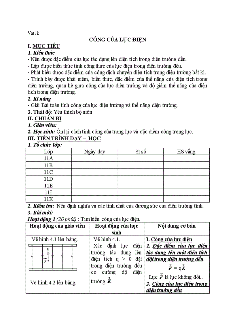 Vật lý CÔNG CỦA LỰC ĐIỆN