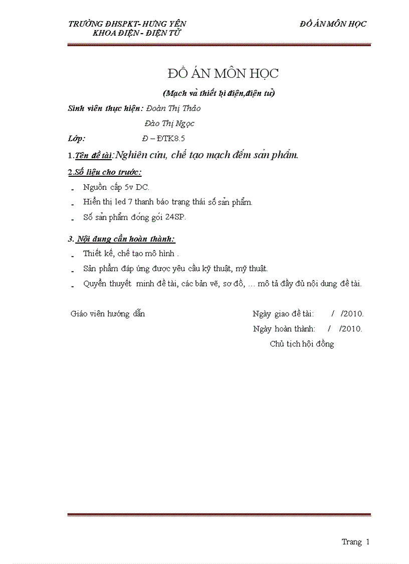 Mạch và thiết bị điện điện tử Nghiên cứu chế tạo mạch đếm sản phẩm