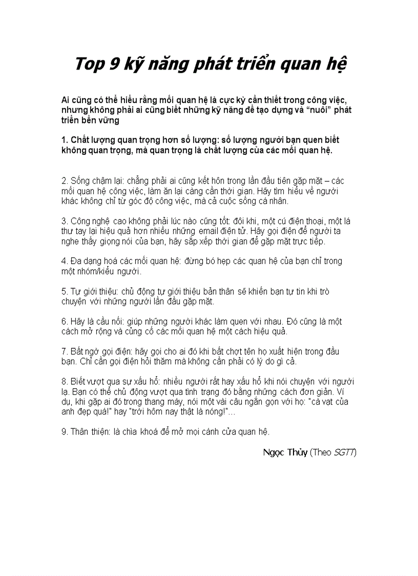 Top 9 kỹ năng phát triển quan hệ