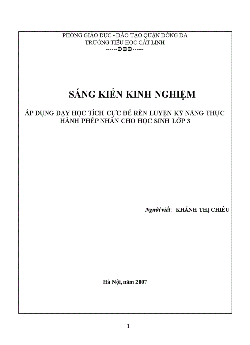 Áp dụng dạy học tích cực để rèn luyện kỹ năng thực hành phép nhân cho học sinh lớp 3