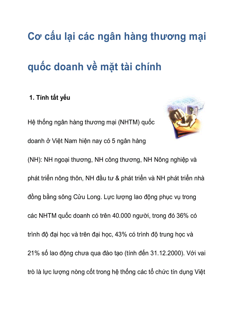 Cơ cấu lại các ngân hàng thương mại quốc doanh về mặt tài chính