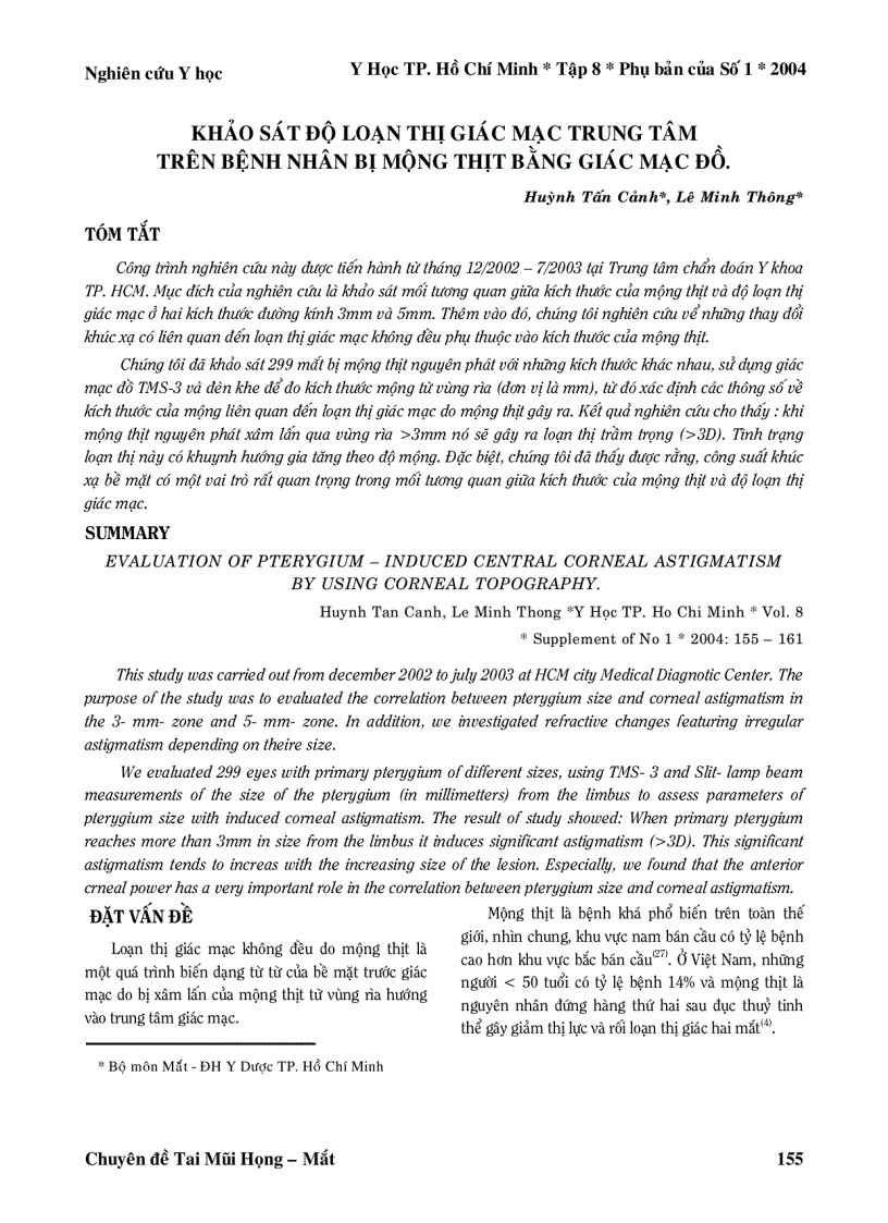 Khảo sát độ loạn thị giác mạc trung tâm trên bệnh nhân bị mộng thịt bằng giác mạc đồ