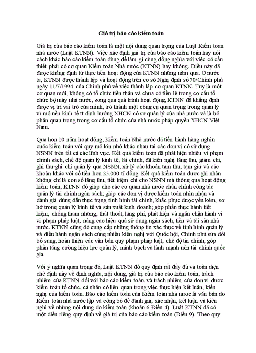 Giá trị của báo cáo kiểm toán