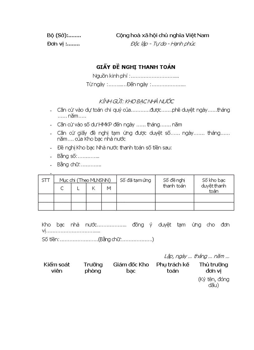 Giấy đề nghị thanh toán