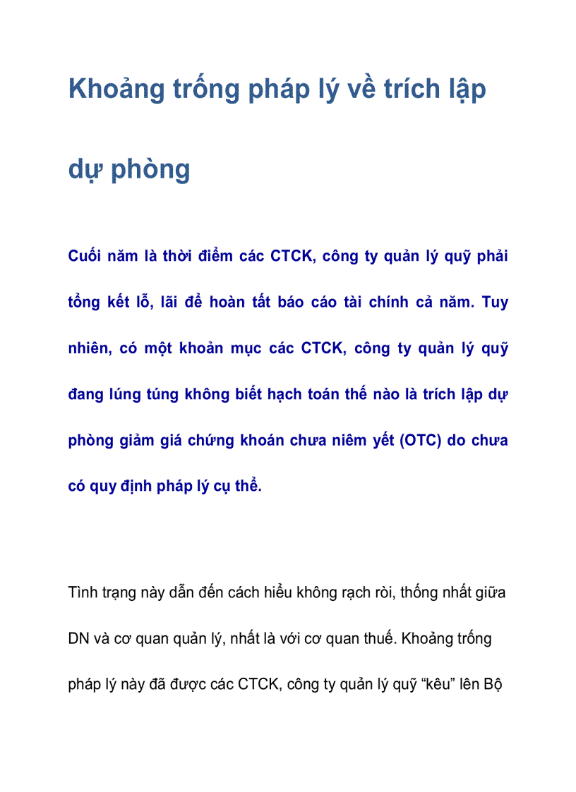 Khoảng trống pháp lý về trích lập dự phòng