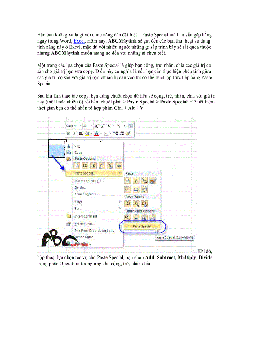 Mẹo nhỏ với tính năng Paste Special của Excel