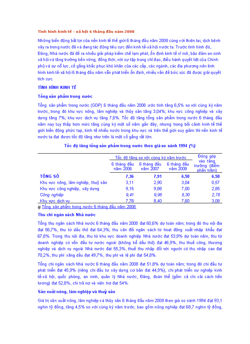 Tổng quan nền kinh tế Việt Nam quí 2 2008